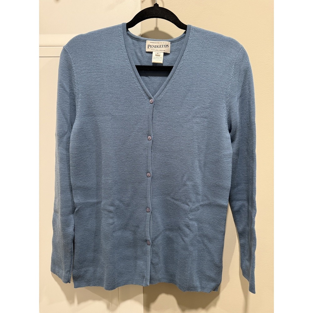 Pendleton Women Sm  Blue 100% Merino Wool V-Neck Button Front Cardigan ***read